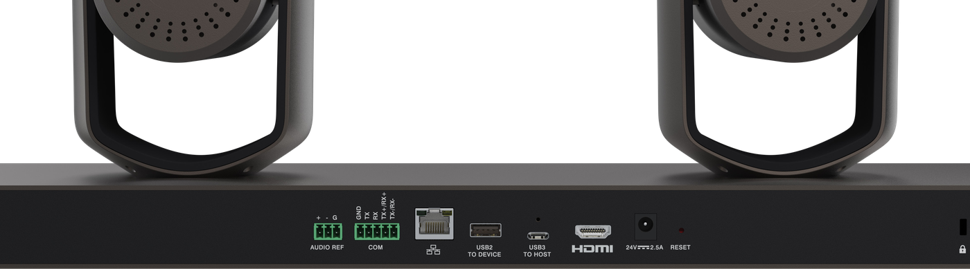 Crestron 1 Beyond i12D 背板：音訊參考輸入、RS-232/485、乙太網路、USB、HDMI、電源